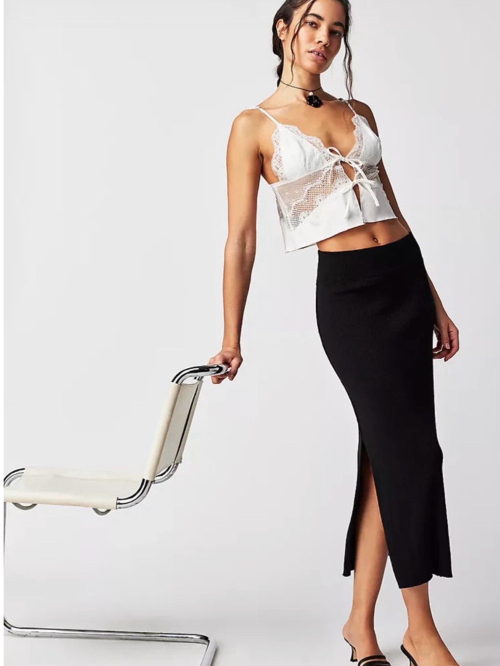 FREE PEOPLE Large Ribbed Golden Hour Midi Skirt.